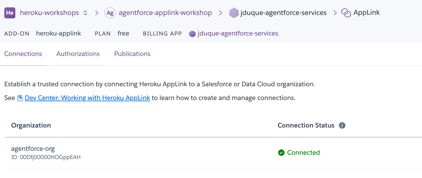 Heroku App Connection Info